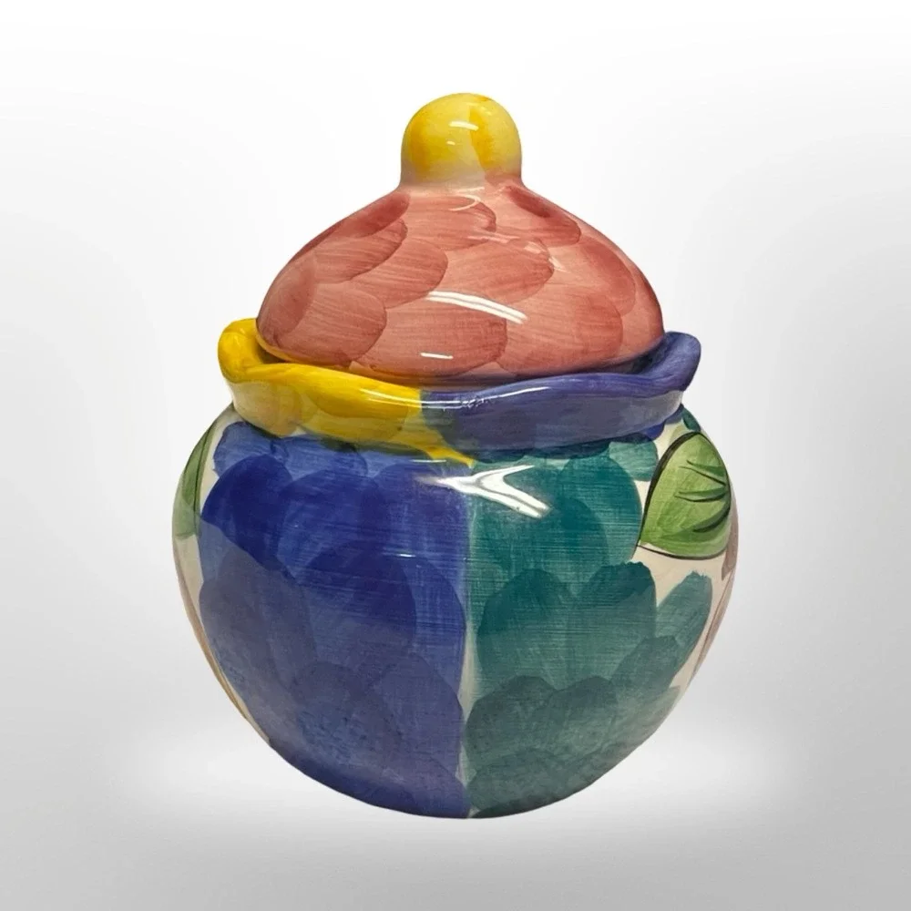 Tabletops Unlimited Fruita de Rosa Sugar Bowl Hand Painted‎ Ceramic 1994 Vintage